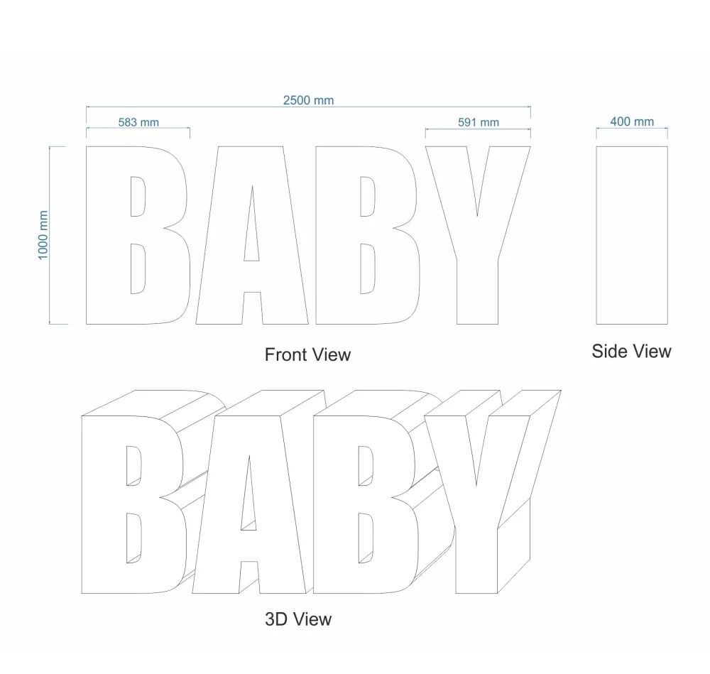 3D FOAM "BABY" LETTERS 100(H) x 40(D)cm