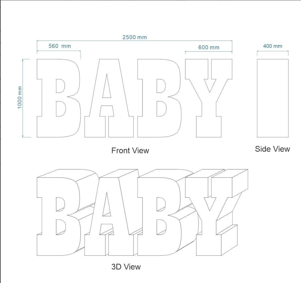 3D FOAM "BABY" LETTERS 100(H) x 40(D)cm
